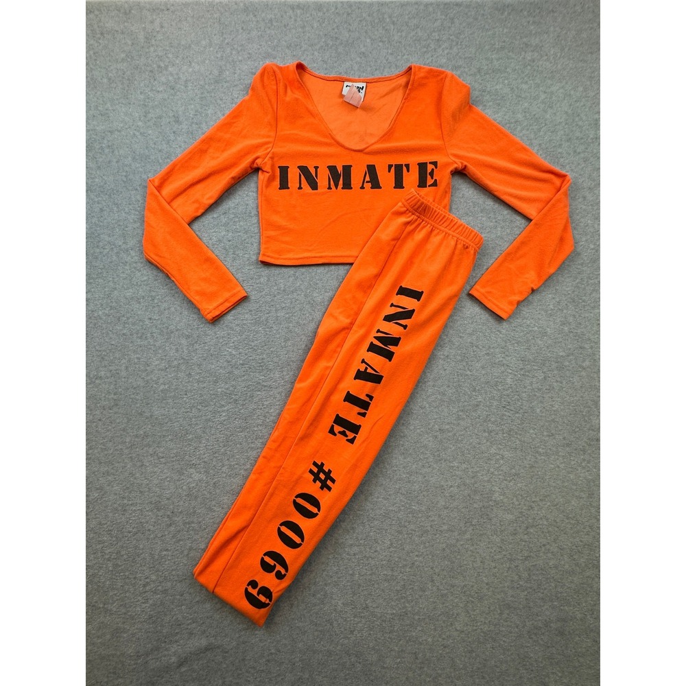 Modern Hero Orange Inmate Costume Set Crop Top Leggings Prisoner 0069 Small